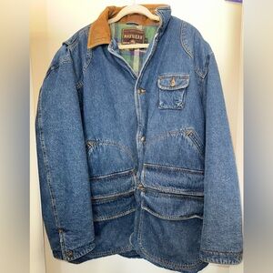 Vintage Maxwear Flannel Lined Denim Chore/Barn Jacket with Leather Collar M-XL